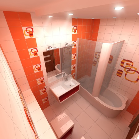 Oranžová vzorovaná koupelna