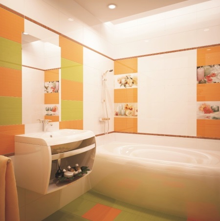 Oranžovo-zelená a bílá koupelna